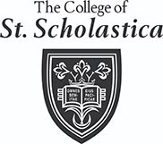 Square black and white St. Scholastica logo
